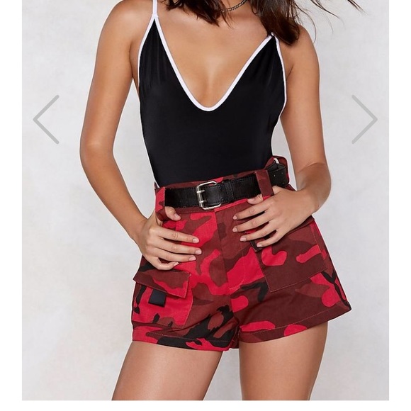 Nasty Gal Pants - Camo Red Cargo Shorts